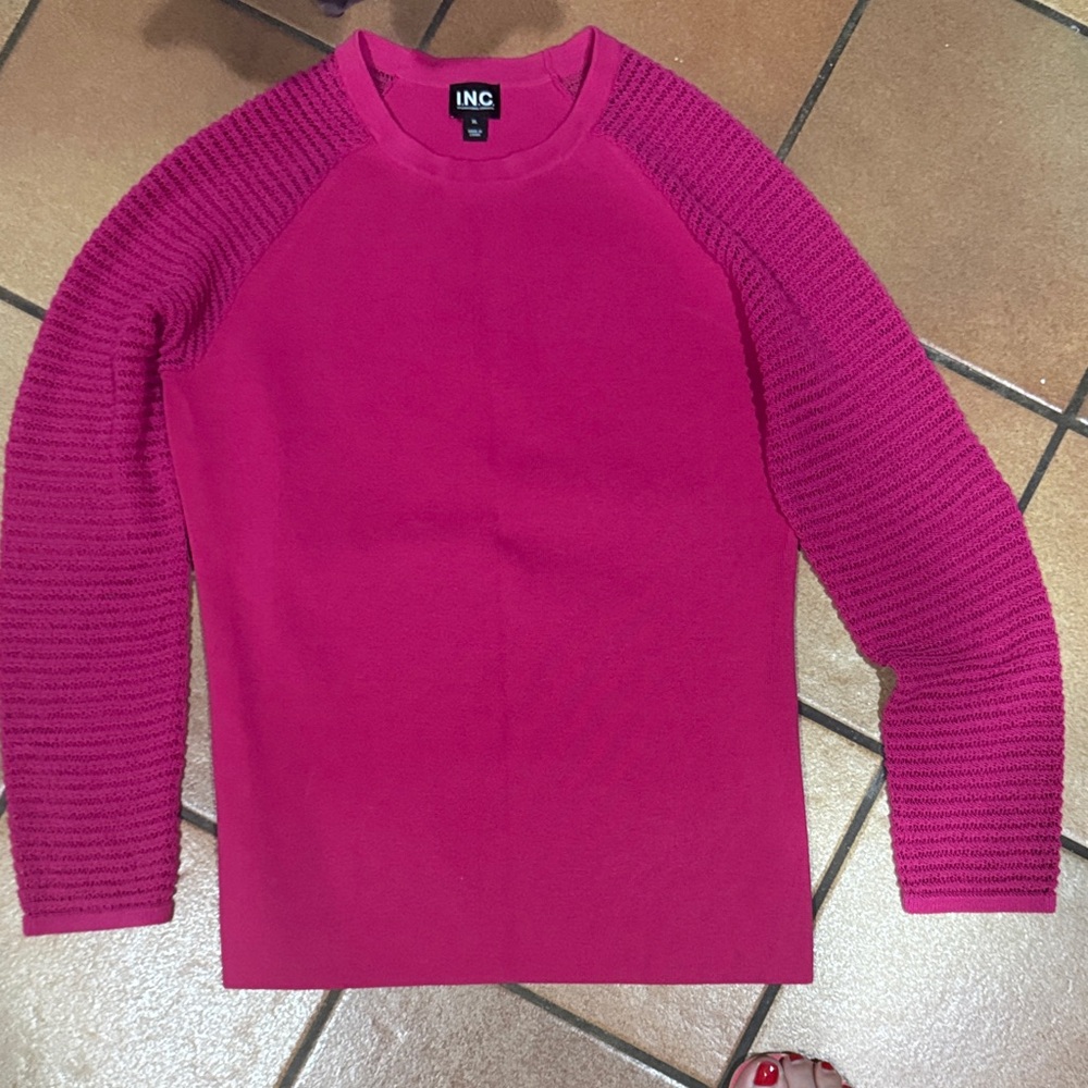 INC International Concepts Hot Pink Knit Top with Textured Sleeves